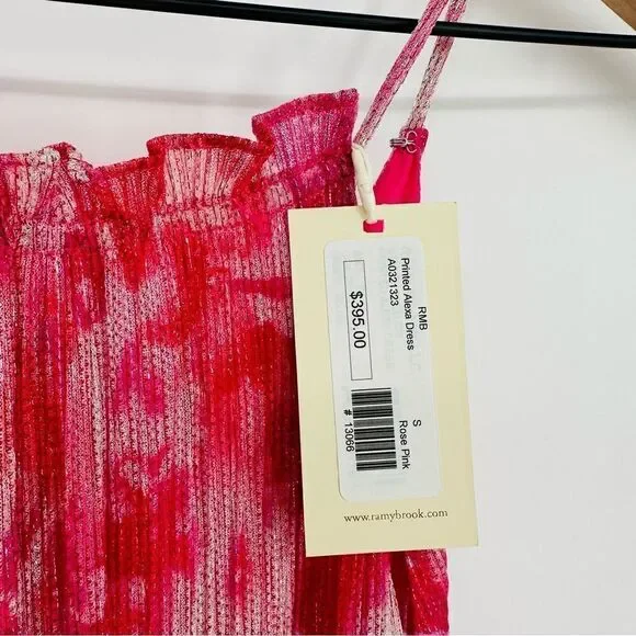 Ramy Brook Alexa Metallic Floral Blouson Midi Dress Rose Pink Women's Small NEW